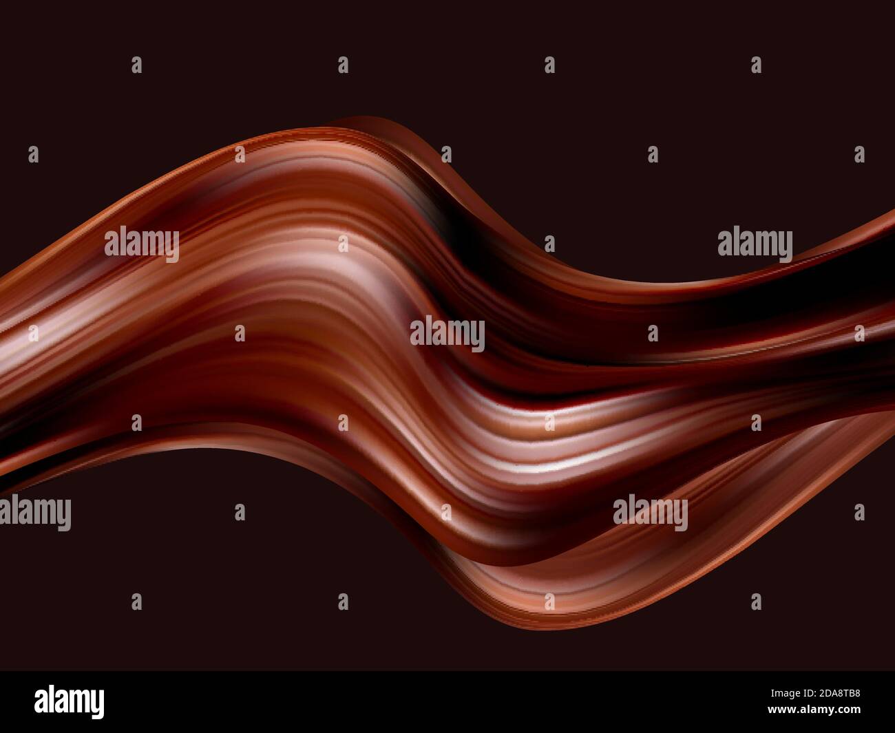 Chocolate wavy background. Abstract satin chocolate waves, brown color flow. Vector Stock Vector