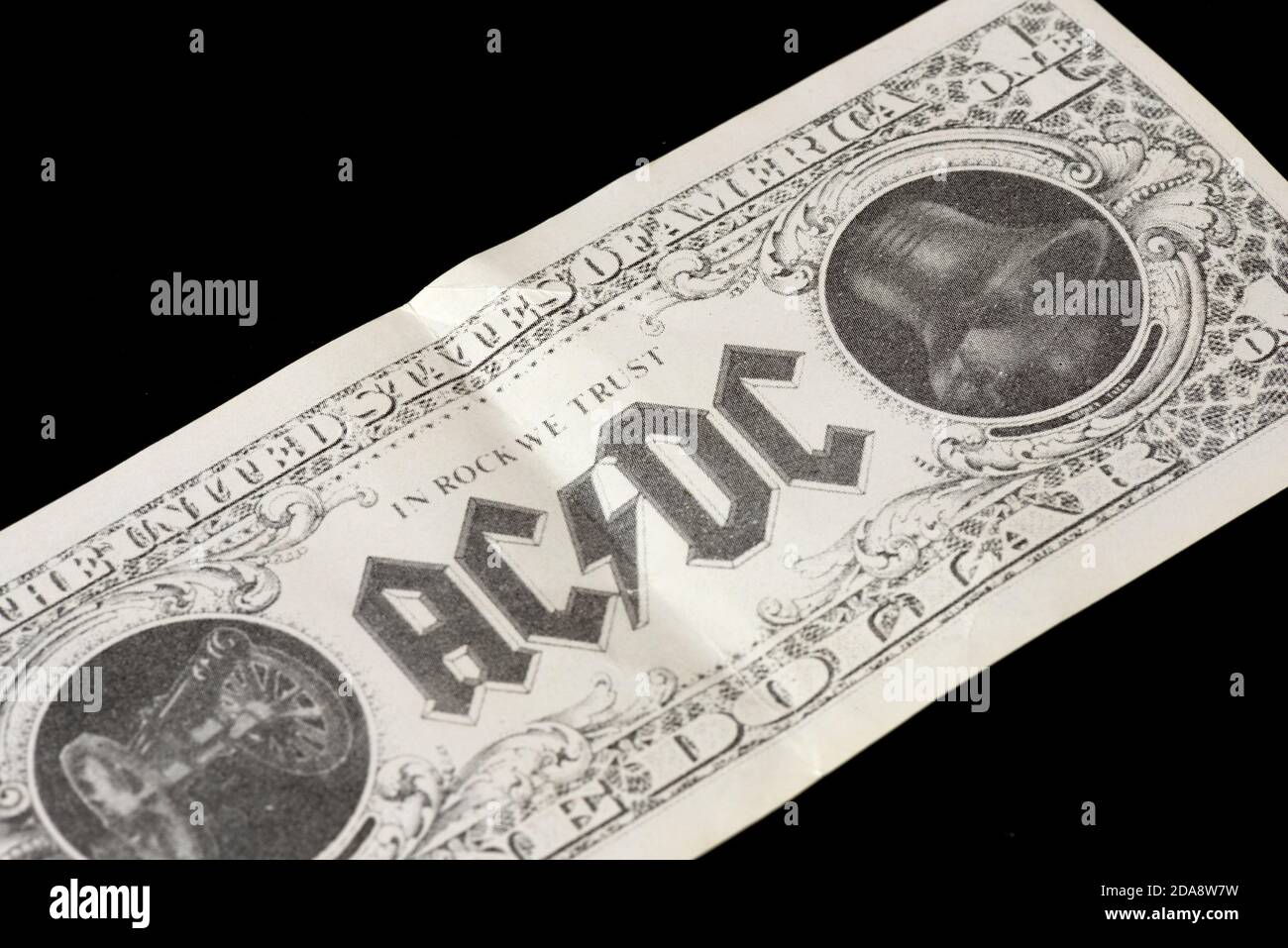 AC/DC rock band memorabilia from 1990 as a fake 1 US dollar banknote on ...
