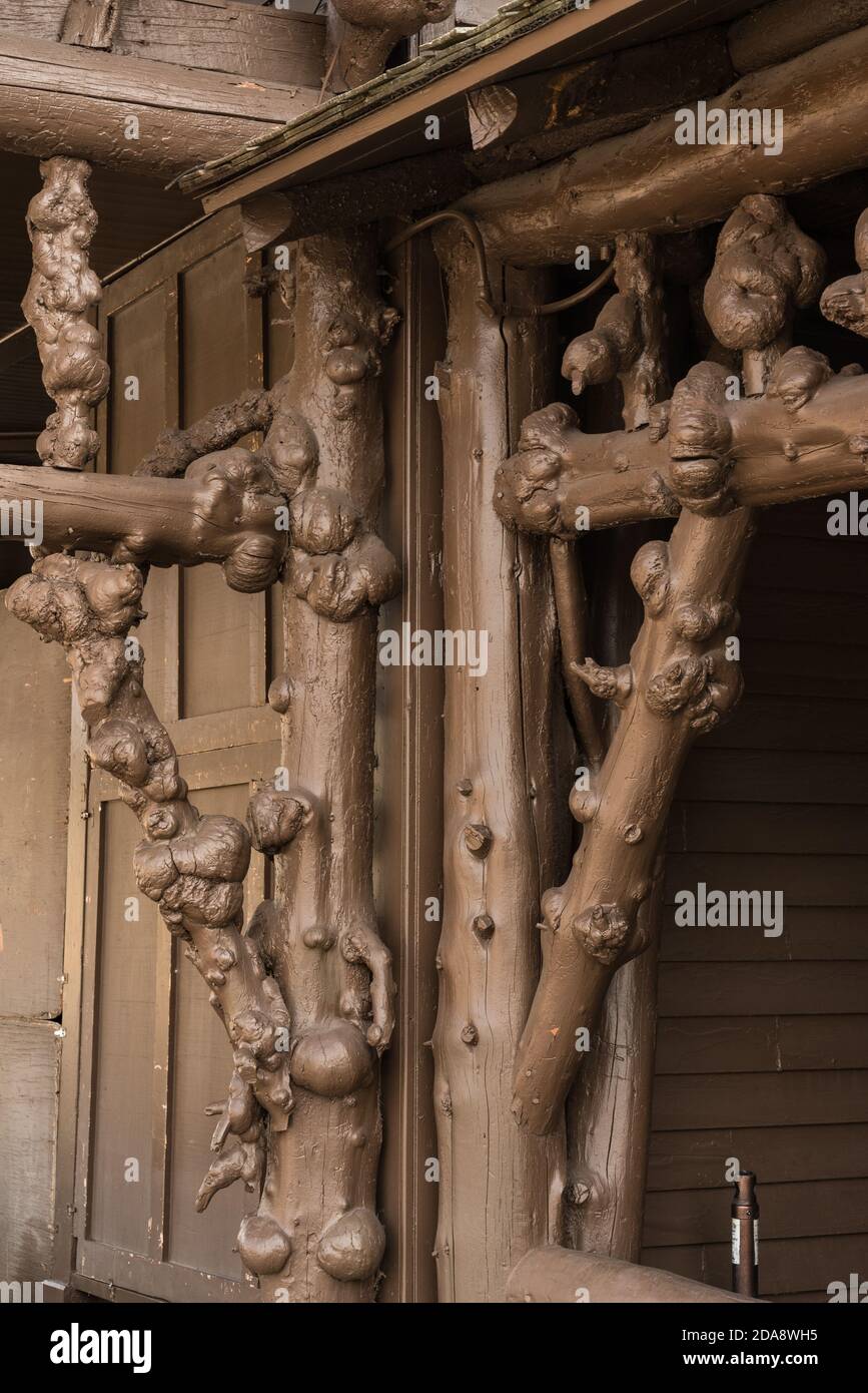 The lower Hamilton's Store is decorated with burled branches as