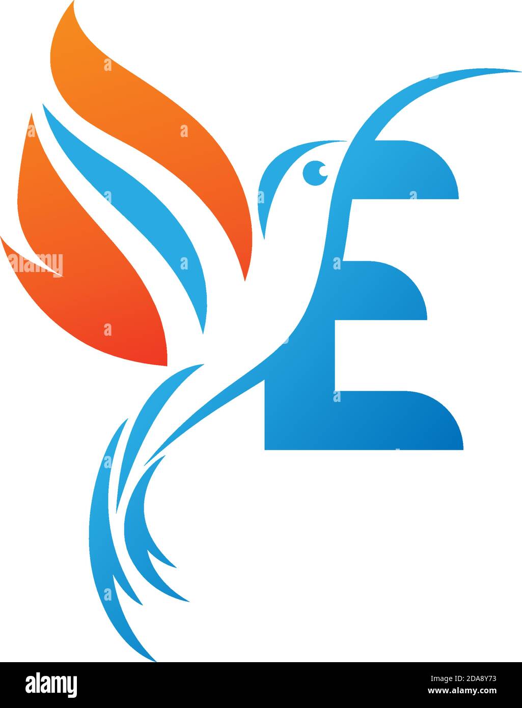 Letter E combined with the fire wing hummingbird icon logo design Stock ...