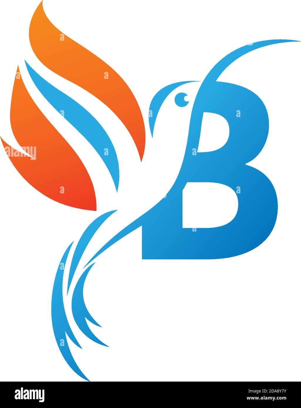 Letter B combined with the fire wing hummingbird icon logo design Stock Vector