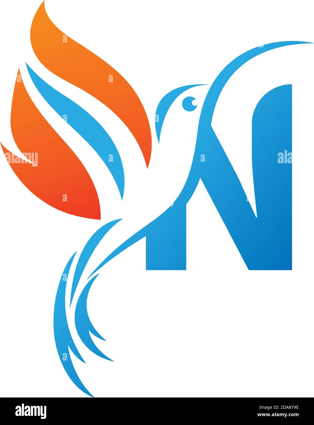 Letter N combined with the fire wing hummingbird icon logo design Stock Vector