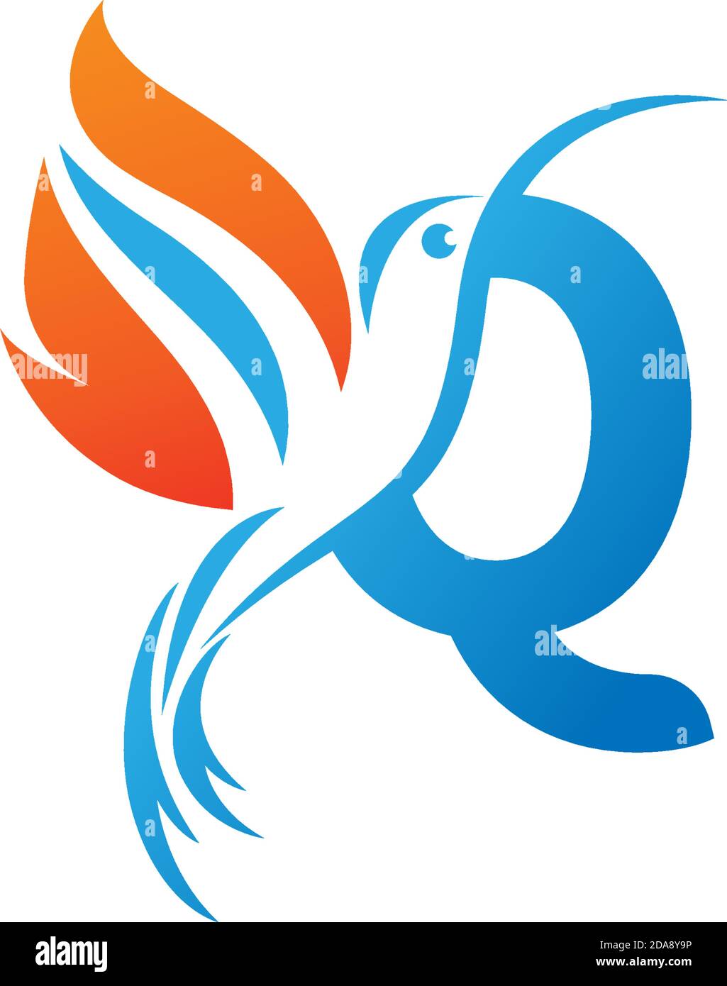 Letter Q combined with the fire wing hummingbird icon logo design Stock ...