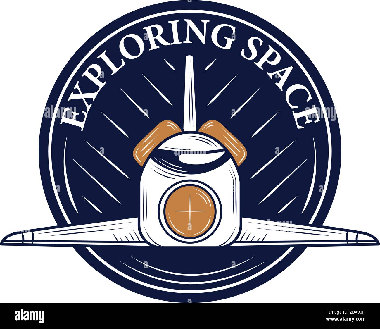 space exploring spaceship transport badge icon vector illustration Stock Vector