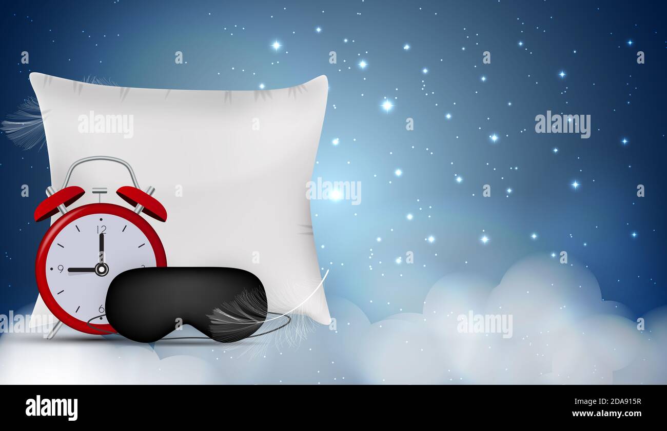 Good Night Abstract Background with Funny Sleeping Mask, alarm clock