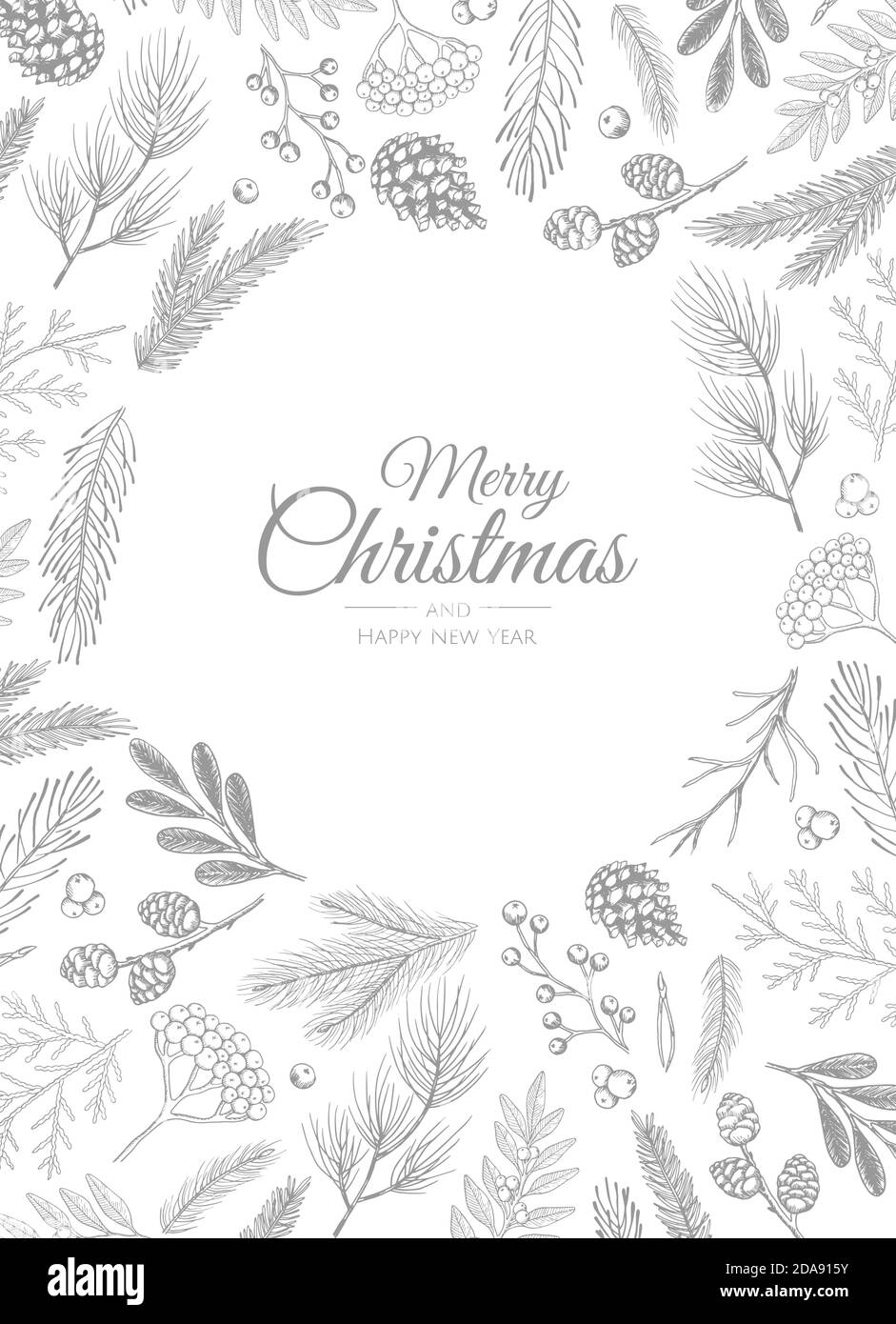 Merry Christmas greeting card with new years tree. Vector holiday ...