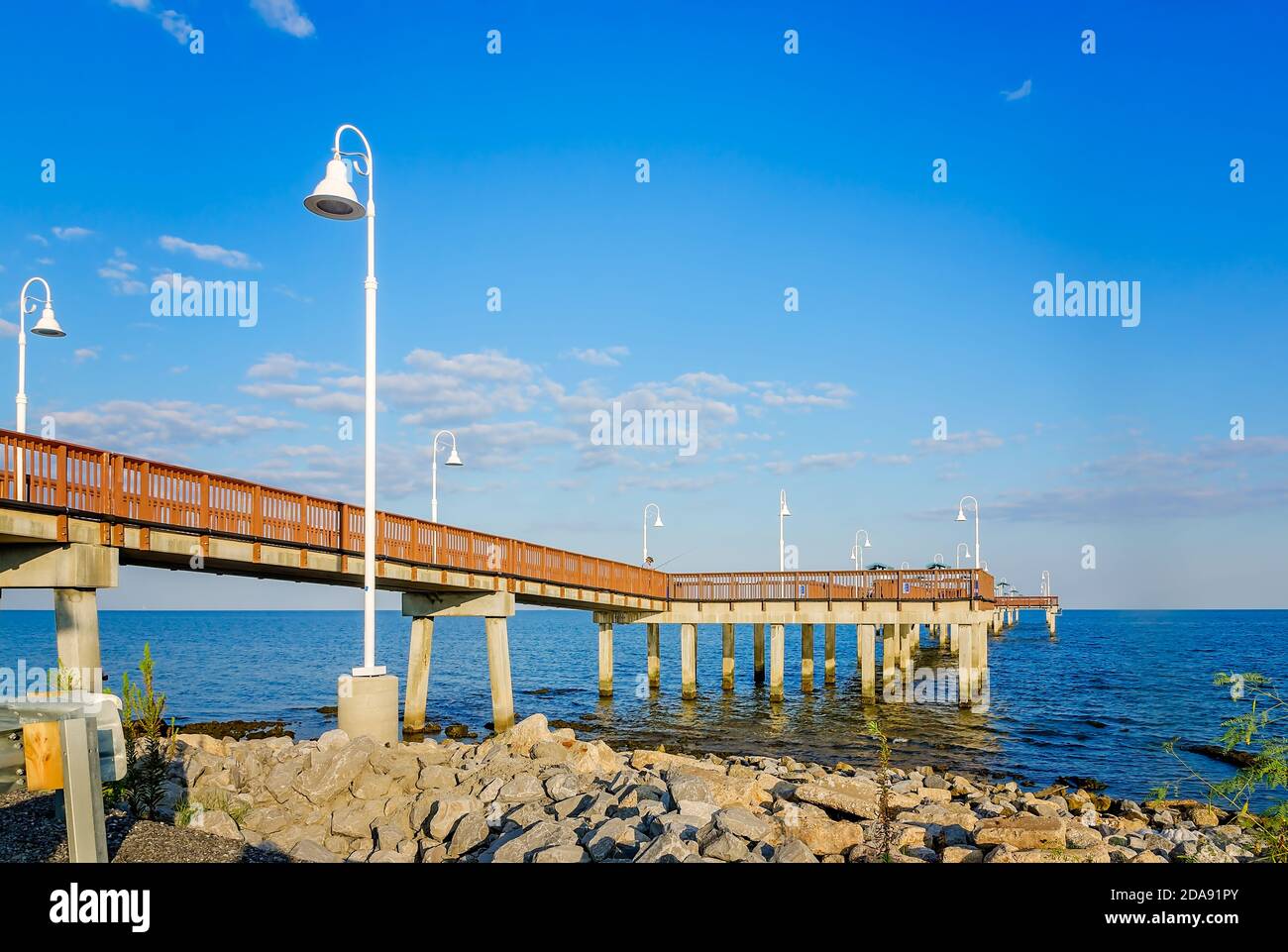 Garfield Ladner Memorial Pier is pictured, Aug. 27, 2015, in Waveland, Mississippi. The 12,000-foot pier is one of the longest on the Gulf Coast. Stock Photo
