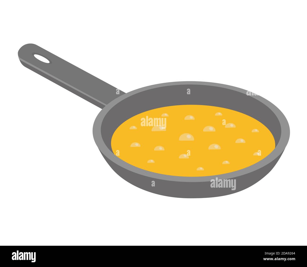 Frying pan with oil or butter. Cooking food on the skillet. Vector flat