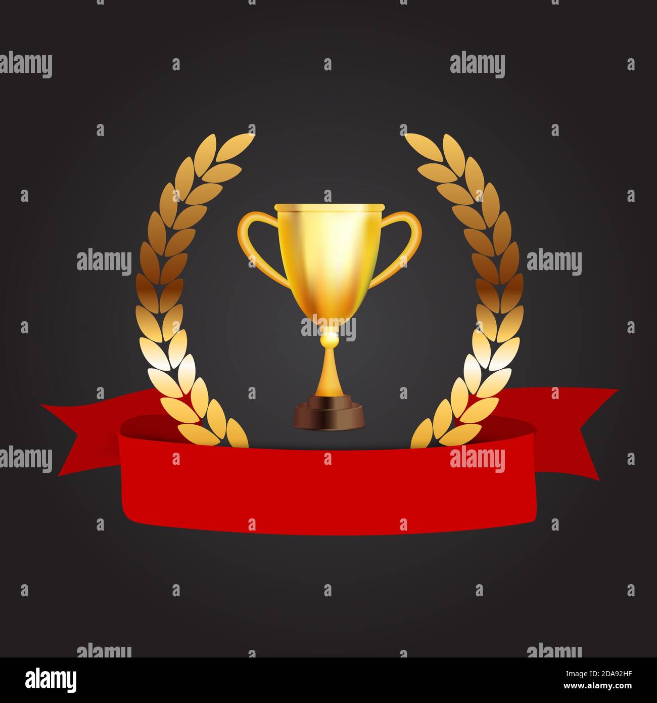 Winner trophy gold cup with Laurel wreath. Illustration Stock Photo - Alamy