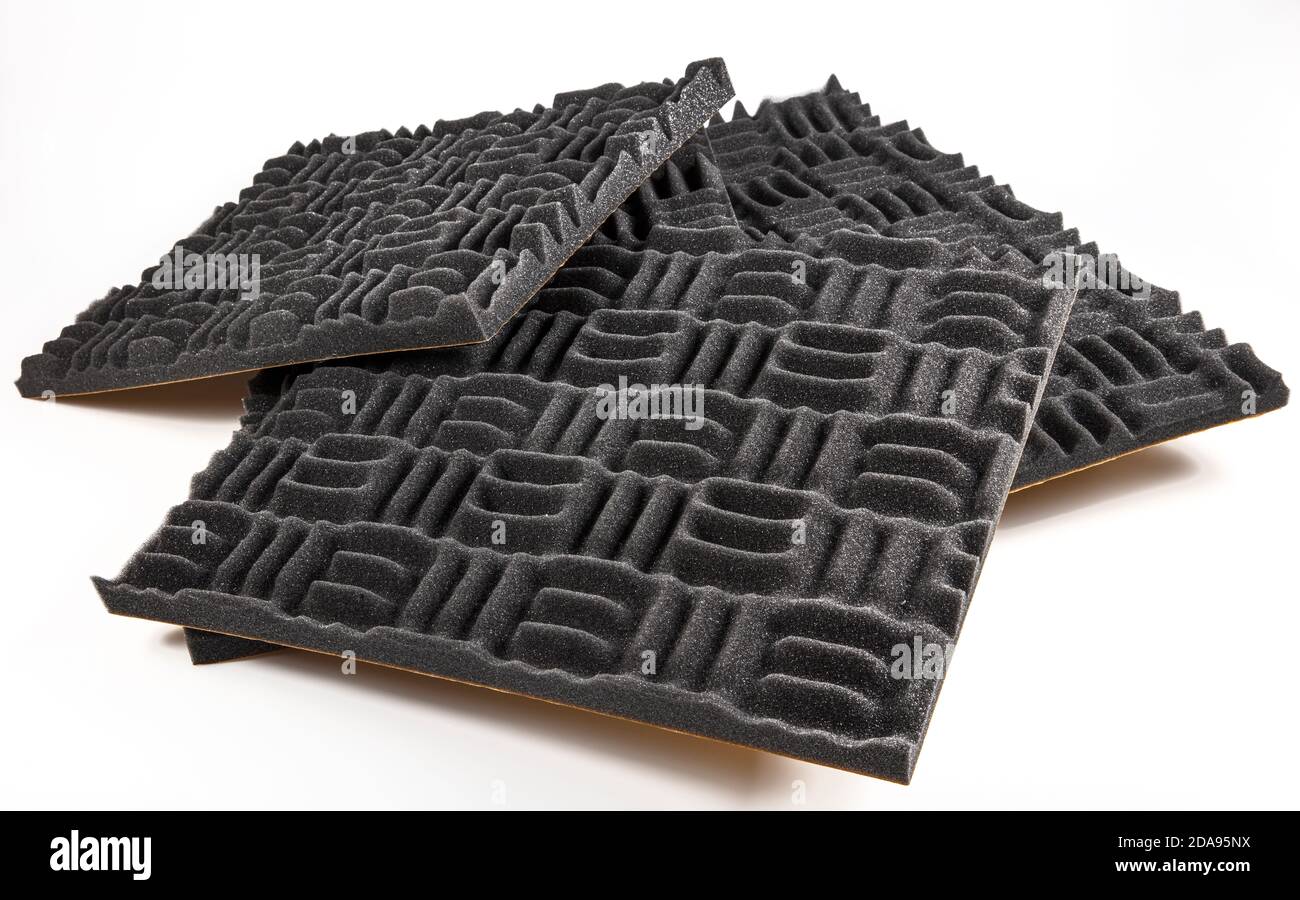 Acoustic foam or tiles for sound dampening. Music room. Soundproof room. Maze profile acoustic foam. Stock Photo