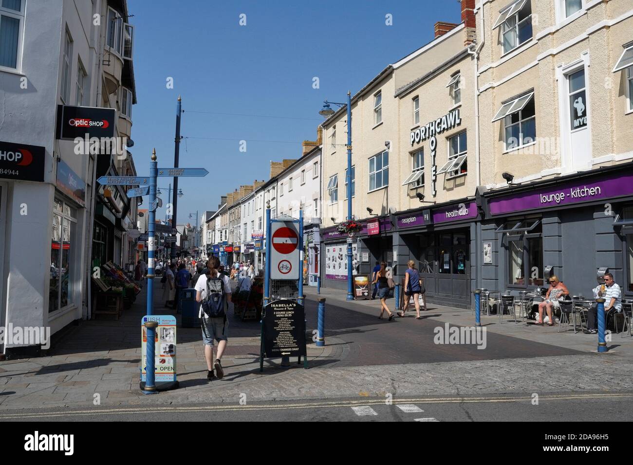 Pedestrian Shopping street in Porthcawl Wales UK. Welsh seaside reort town Stock Photo