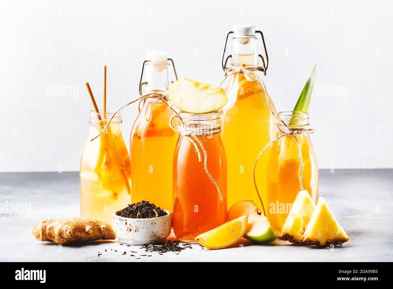 Fermented Kombucha Drinks. Homemade probiotic superfood tea, keto diet