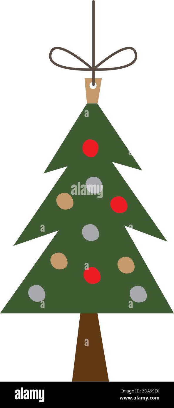 happy merry christmas pine tree with balls hanging vector illustration ...