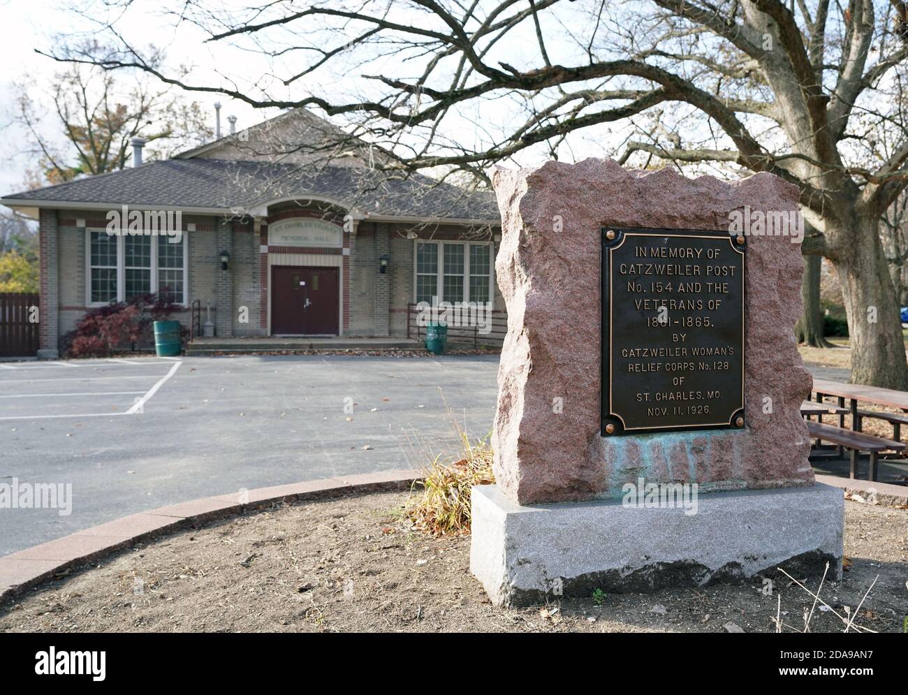 St. Charles, United States. 10th Nov, 2020. The Blanchette Park Memorial Hall is pictured in St. Charles, Missouri on Tuesday, November 10, 2020 .Officials announced on November 5, 2020 that an election supervisor tested positive for COVID-19 on October 30, 2020, broke quarantine and worked on Election Day. She died on November 4, 2020, as ballots were still being counted. An official cause of death for the poll worker has not been given. Photo by Bill Greenblatt/UPI Credit: UPI/Alamy Live News Stock Photo