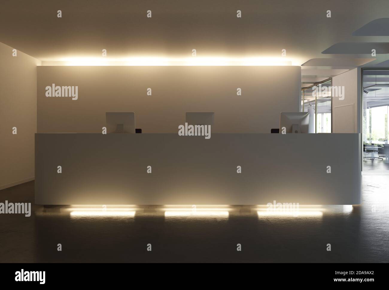 People Less Reception view of the minimalistic reception without people. 3d rendering Stock ...