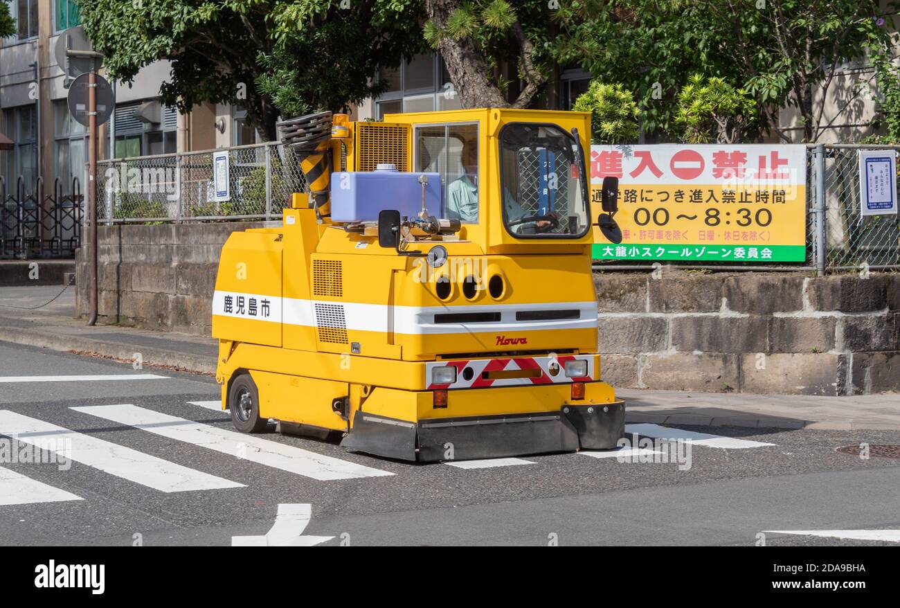 Small Street sweeper in Kagoshima Japan Stock Photo