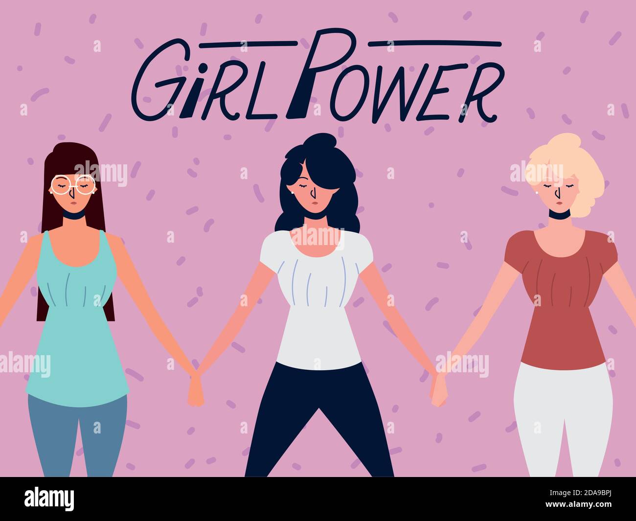 girl power, group women strong posing characters vector illustration