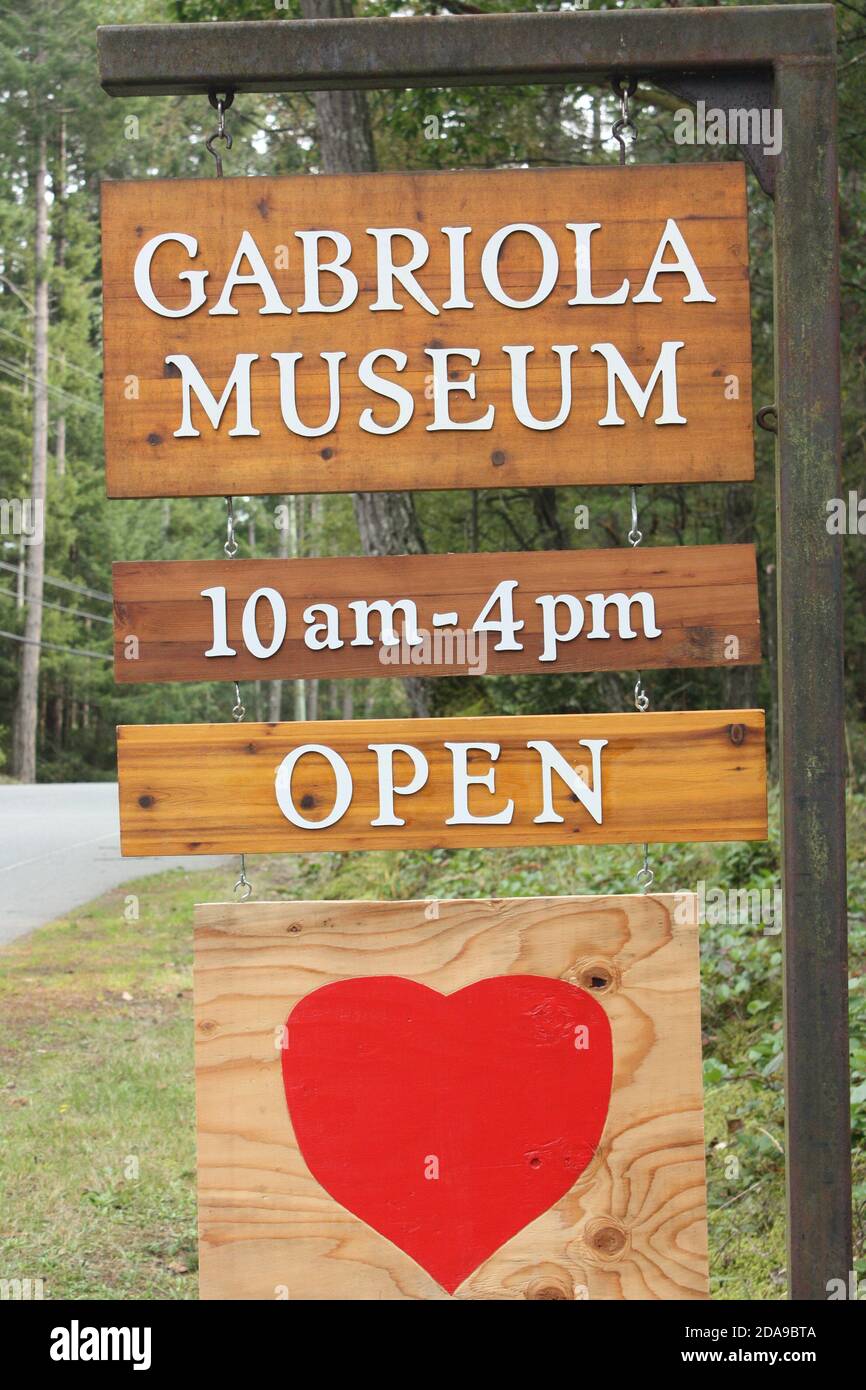 A sign for the Gabriola Island museum on Gabriola Island Stock Photo