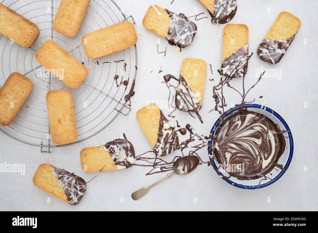 Homemade chocolate dipped shortbread finger biscuits Stock Photo Alamy