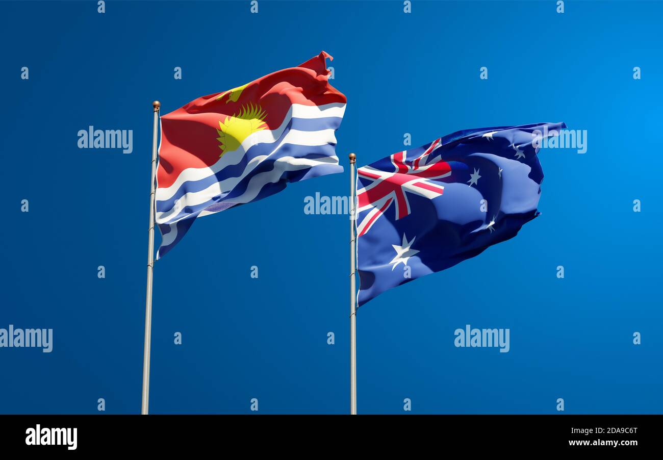 Beautiful national state flags of Kiribati and Australia together at