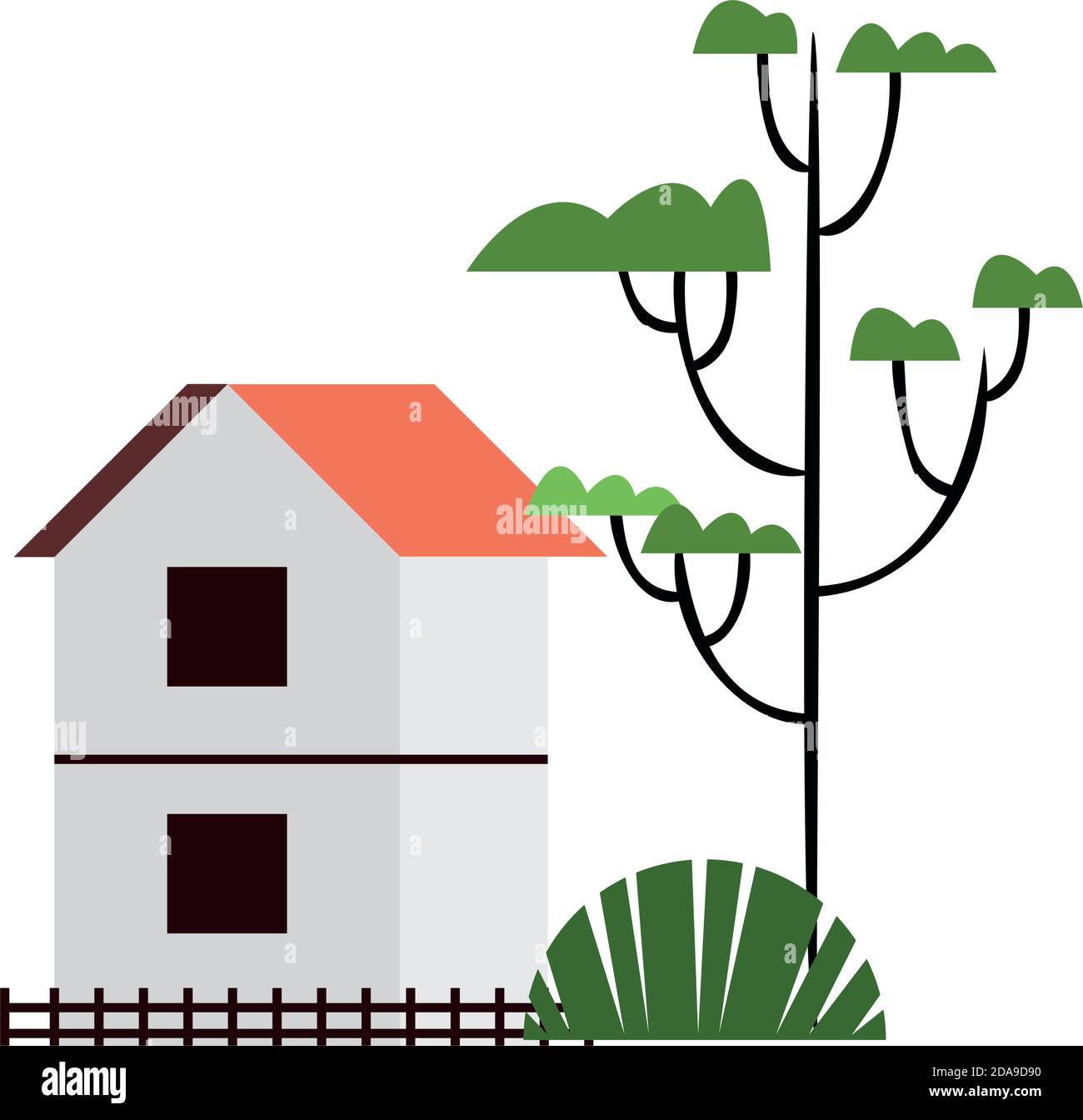 country house facade with tree plant vector illustration design Stock ...