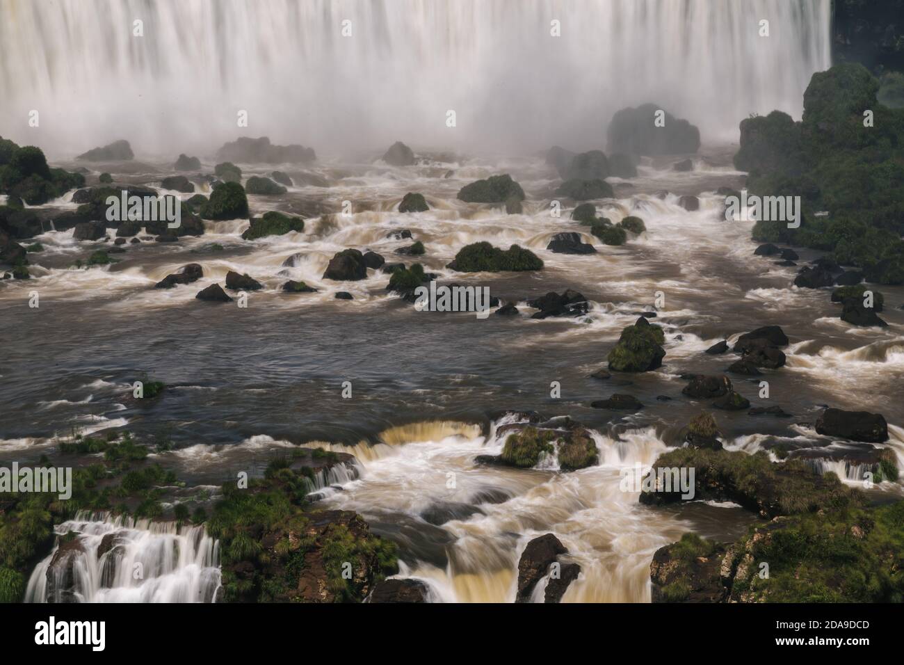 Foz do Iguaçu, Brazil. 16th February, 2017. View of "Salto Rivadavia" (top) waterfalls at Iguazu National Park in Argentina, viewed from the Brazilian side, Iguaçu National Park, Parana State, Brazil. Stock Photo
