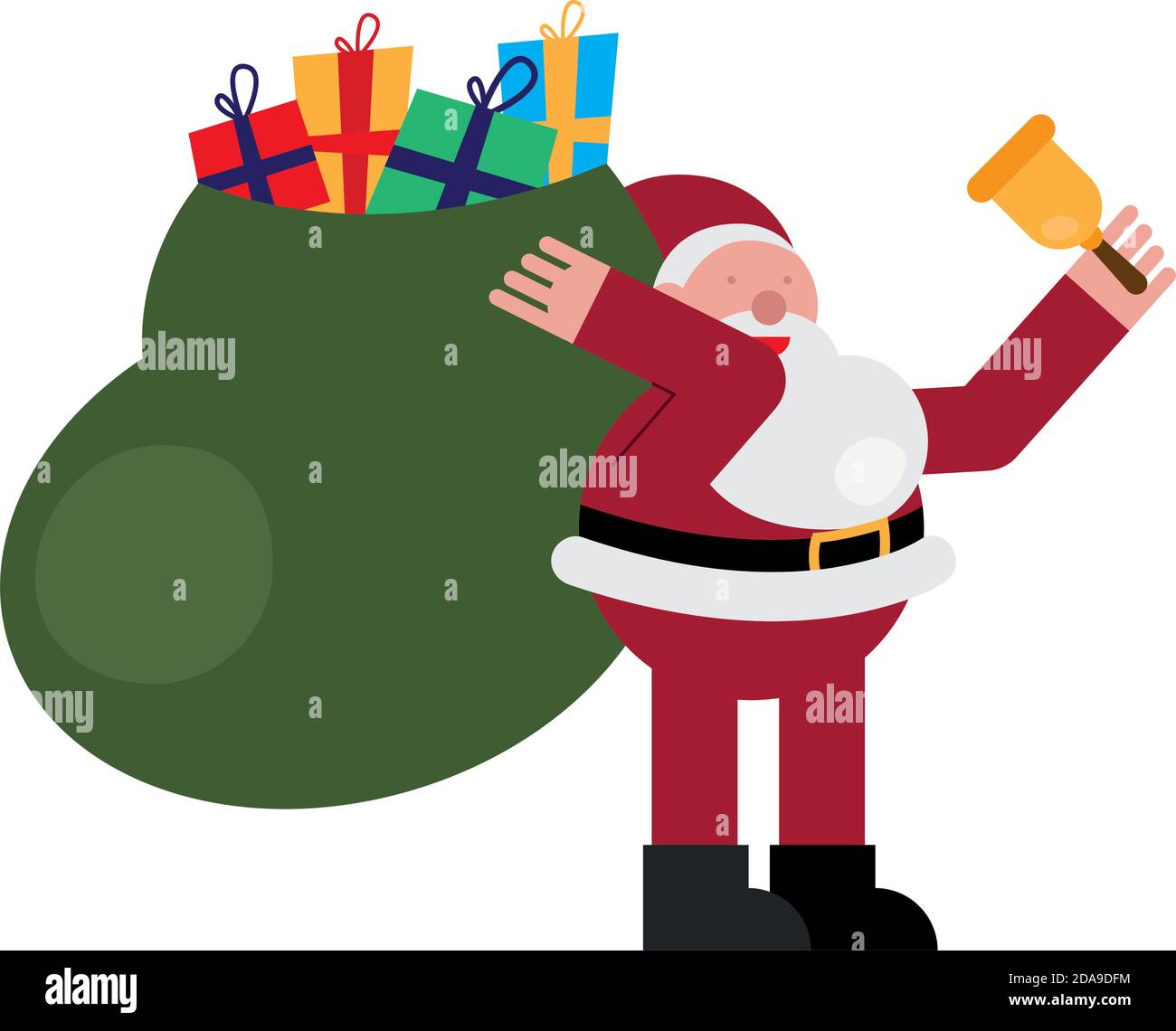 christmas santa claus with bell and gifts bag vector illustration ...