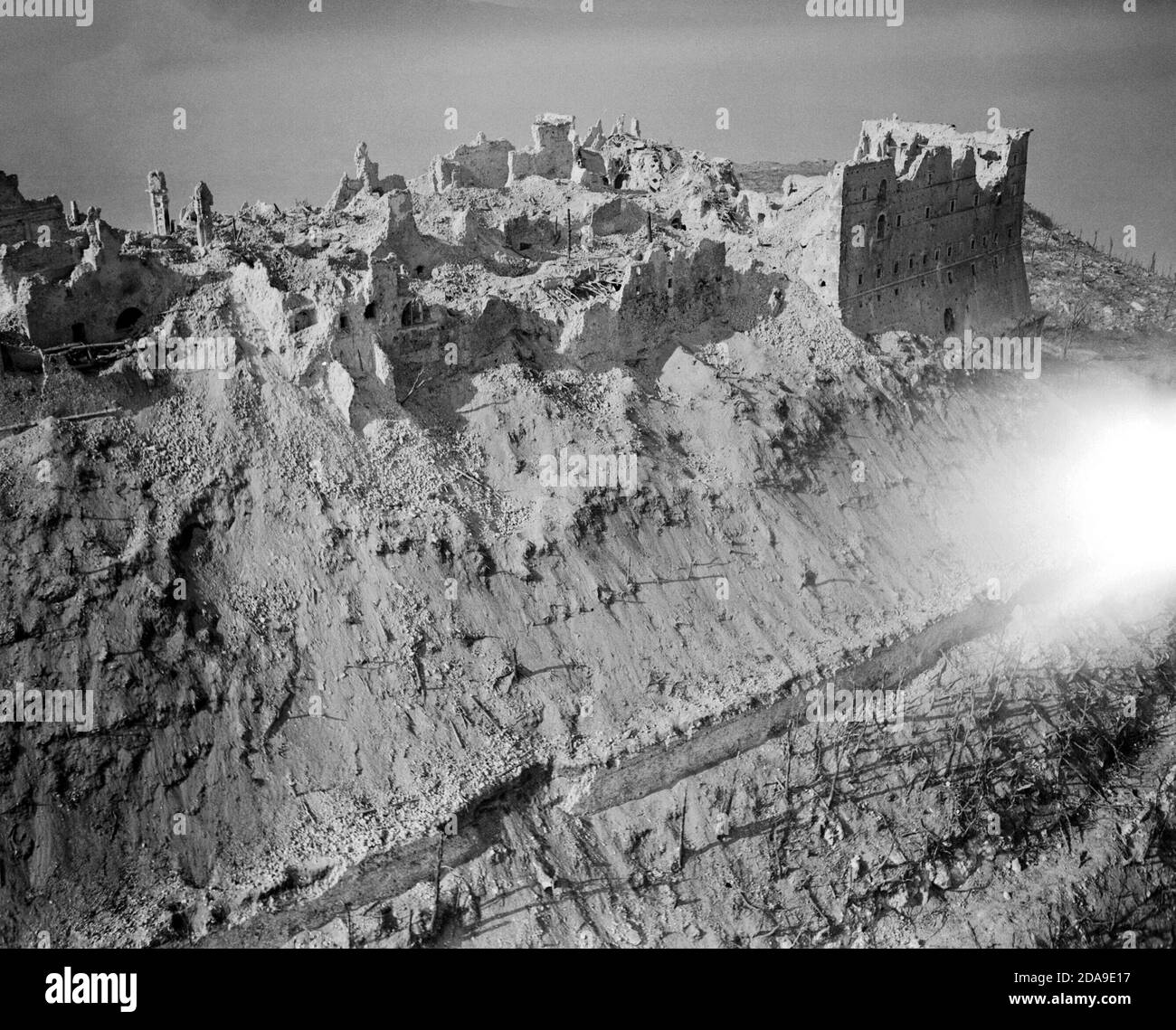 The Battle of Cassino, January - May 1944 Third Phase 11 - 18 May 1944. A low aerial view of the Monastery showing its complete destruction. Stock Photo