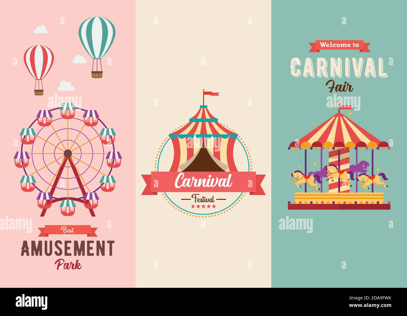 Set of Fun fair and Carnival theme banners. Vector illustration. Flat style  design, Amusement park, circus and fun fair theme set, carousels, hot air  Stock Vector Image & Art - Alamy