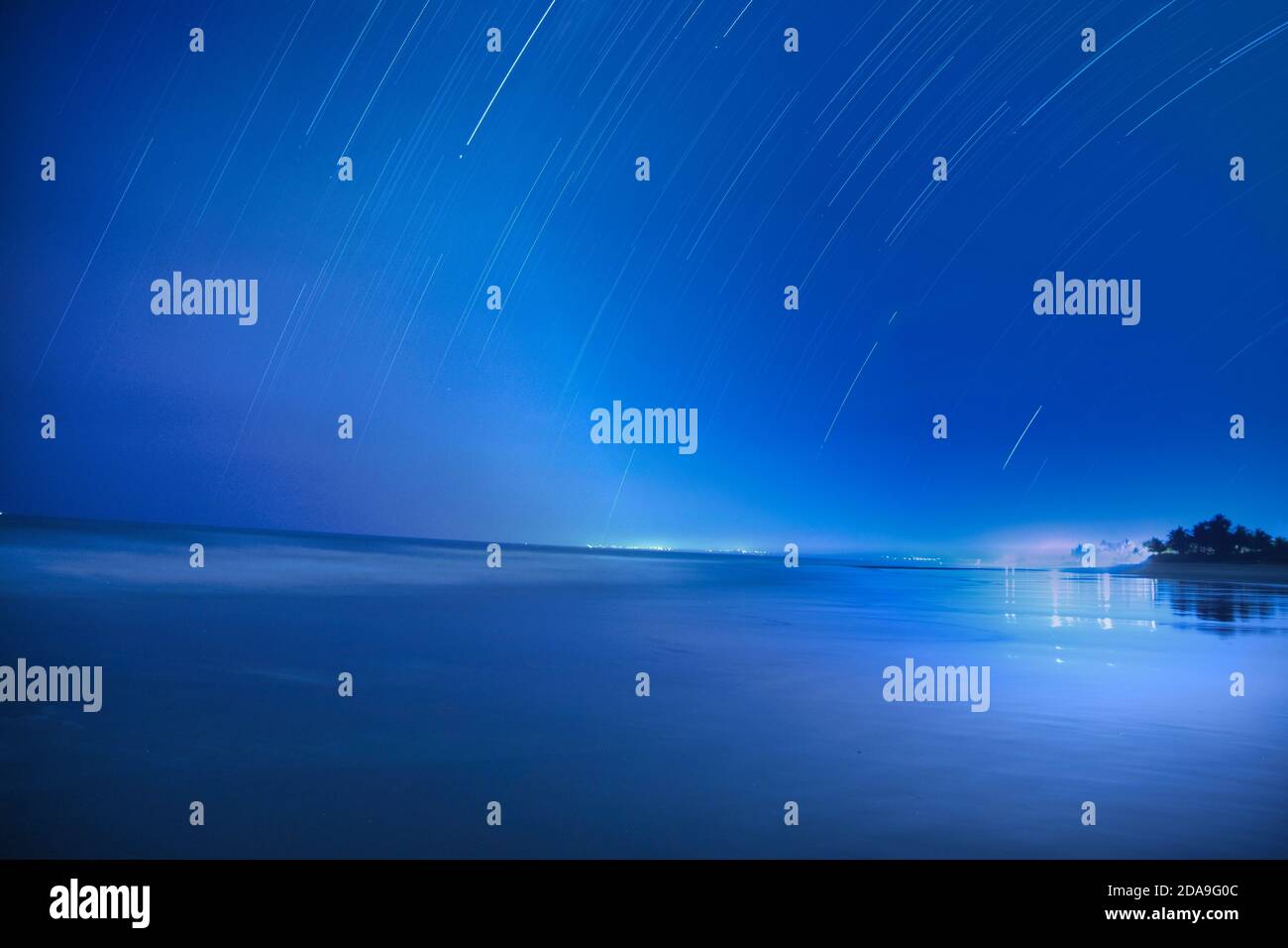 Beautiful night view of beach with Natural Starry Sky Blue Color Above ...