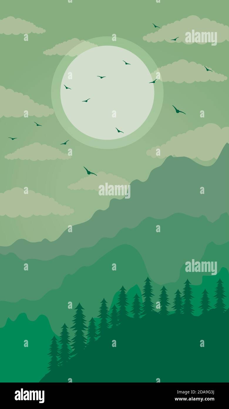 beautiful landscape green scene with mountains and trees at day vector ...