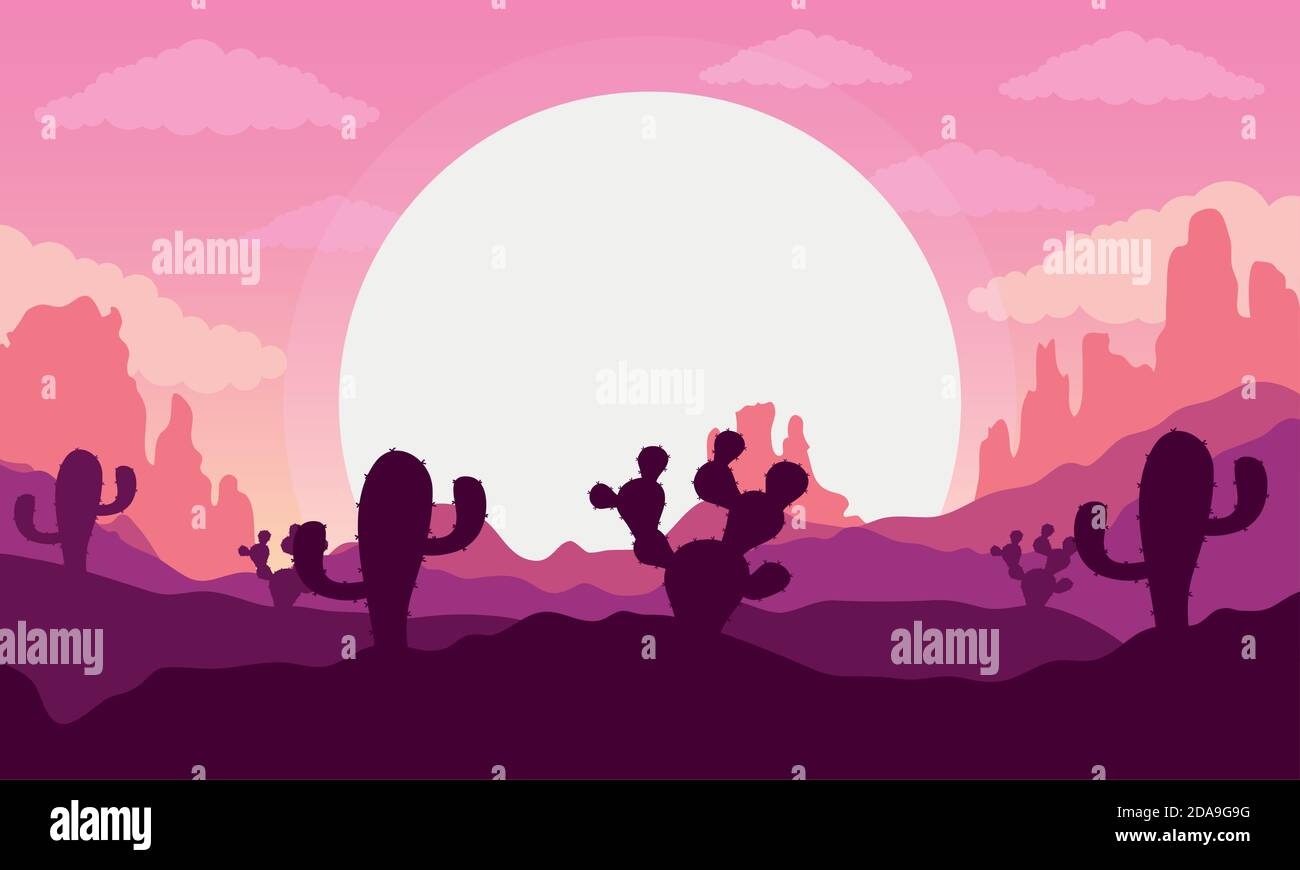 beautiful landscape desert scene with cactus vector illustration design ...