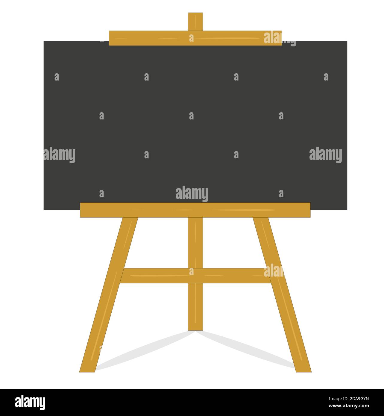 Blackboard on wooden frame, empty clean black chalkboard on an old style wooden easel isolated on white background. Vector EPS 10 illustration. Stock Vector