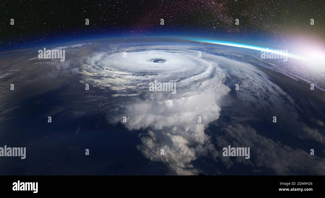 Giant hurricane seen from the space. Satellite view. Elements of this image furnished by NASA. Stock Photo
