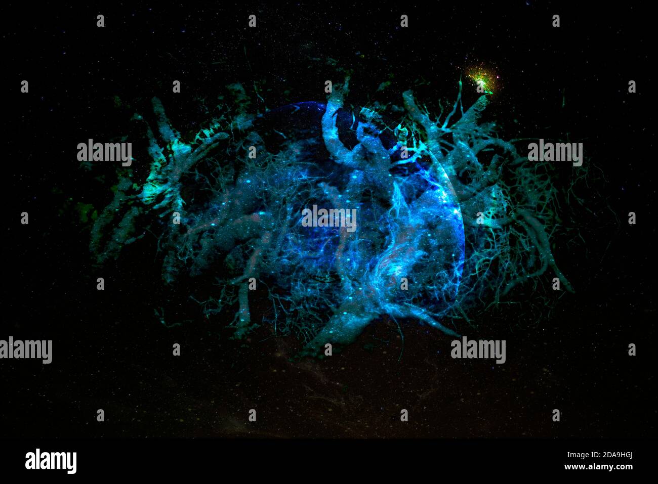 Interlaced roots shape alien planet in galaxy. Elements of this image ...