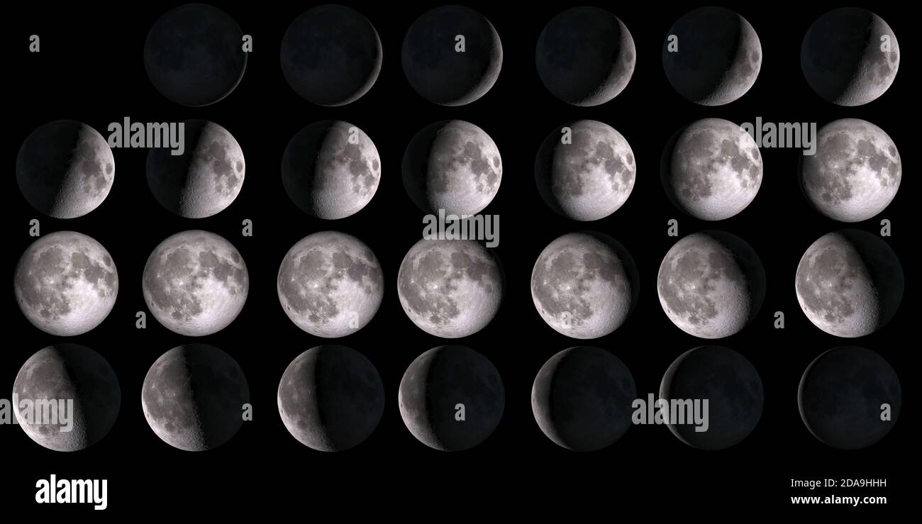 Moon calendar. Set of moon phases. Elements of this image furnished by NASA. Stock Photo