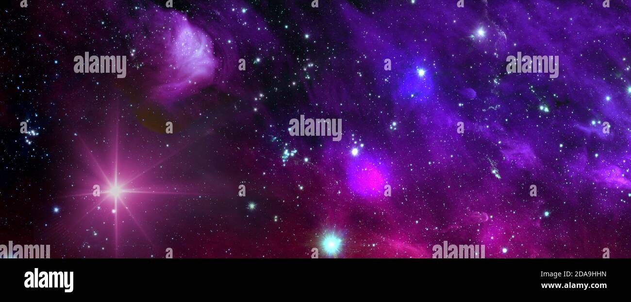 Space background with nebula and shining stars. Colorful cosmos with stardust and milky way. Magic color galaxy. Infinite universe and starry night. E Stock Photo