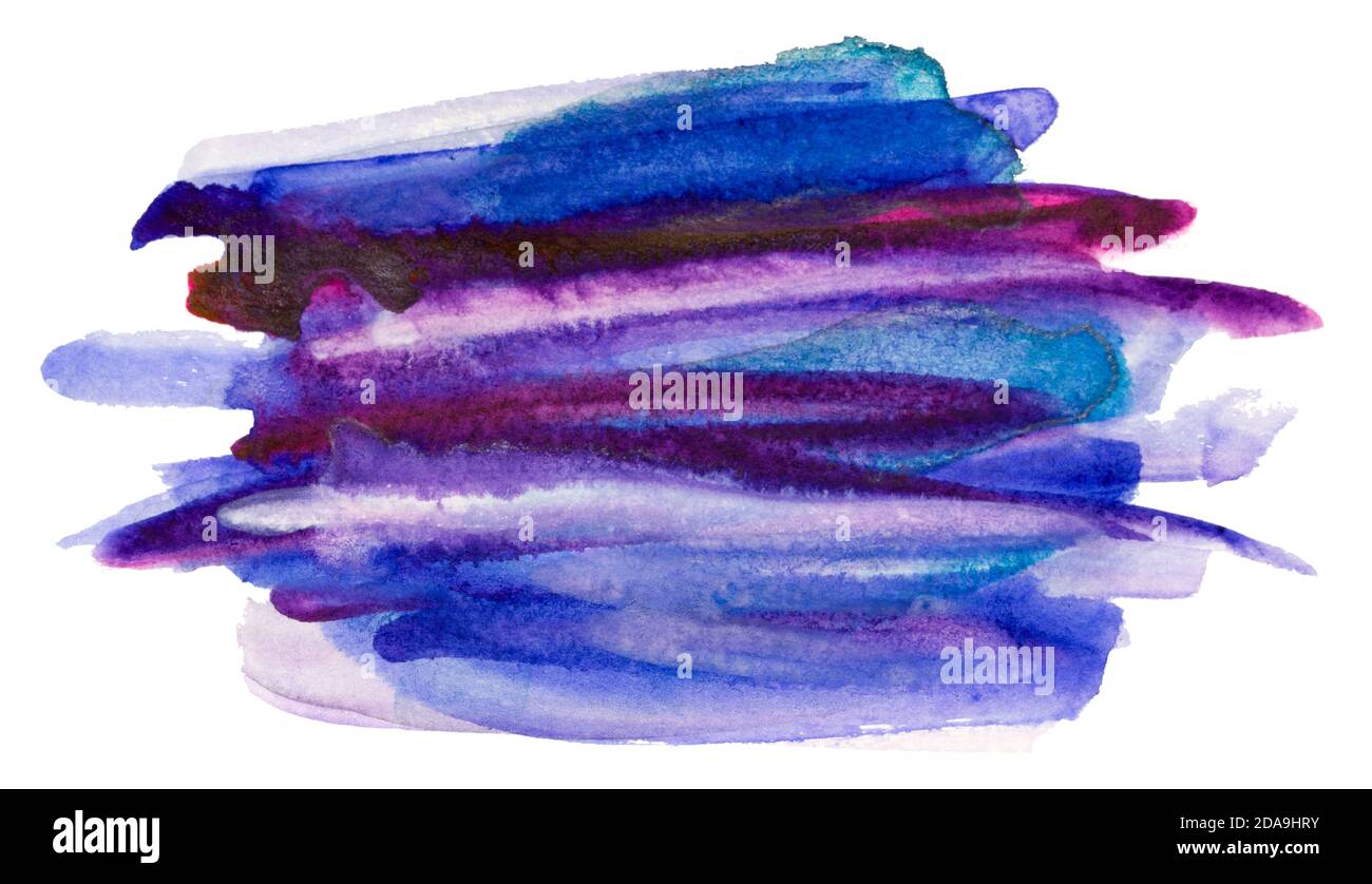 Textured blue watercolor paint brush stroke isolated on white ...