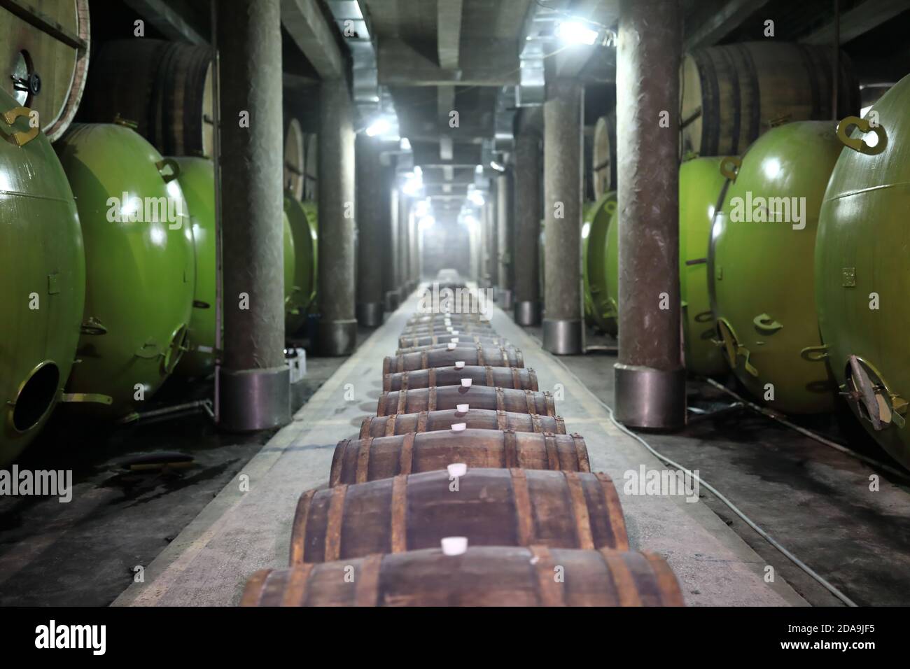 Interior view of underground winery in Stock Photo Alamy
