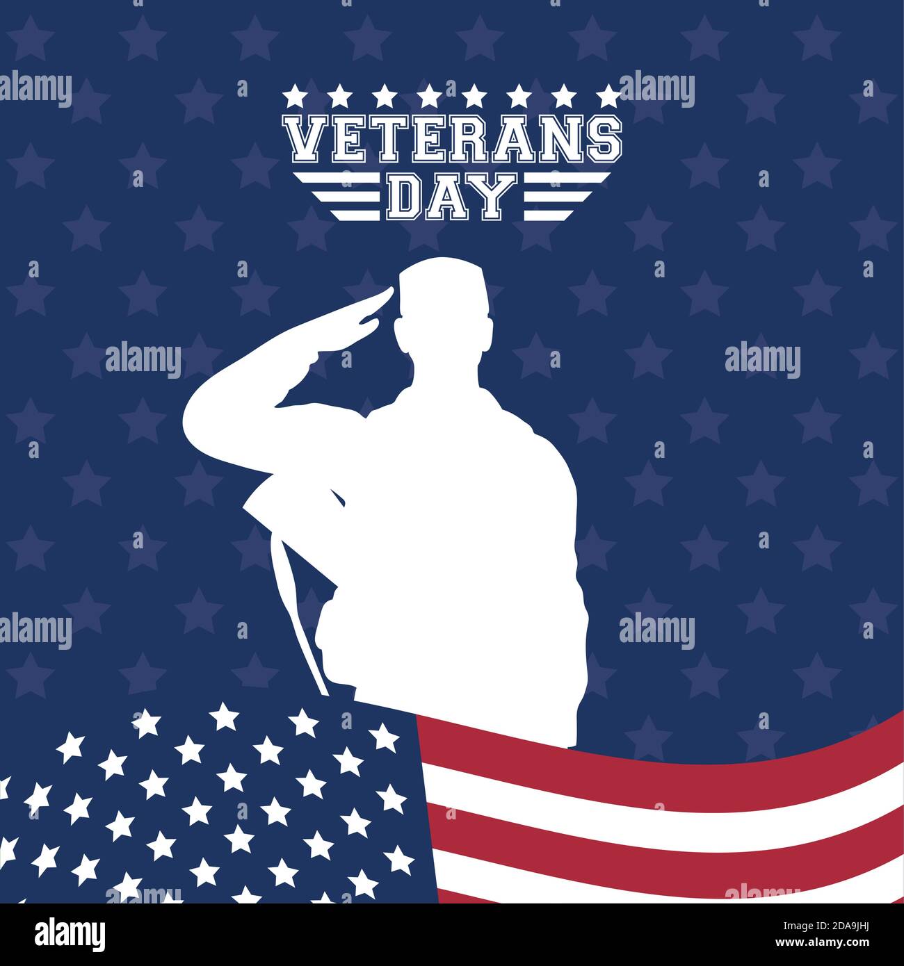 happy veterans day celebration card with soldier saludating usa flag in ...