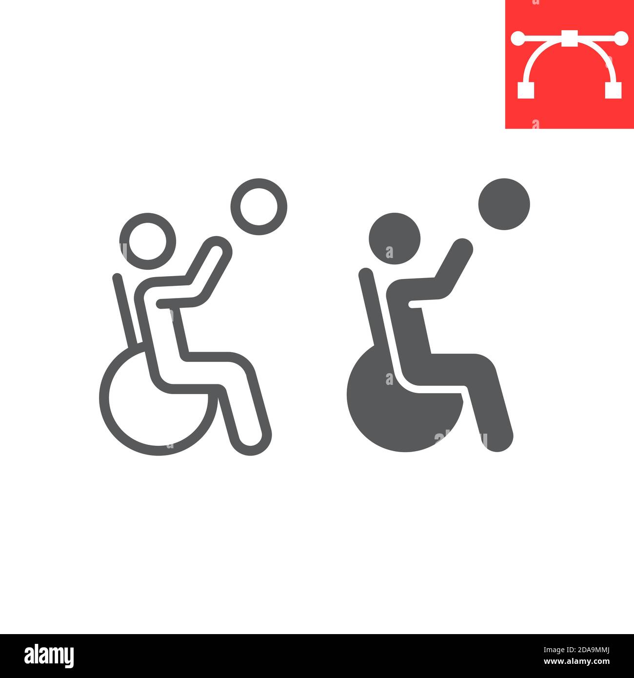 Wheelchair basketball line and glyph icon, disability and sport