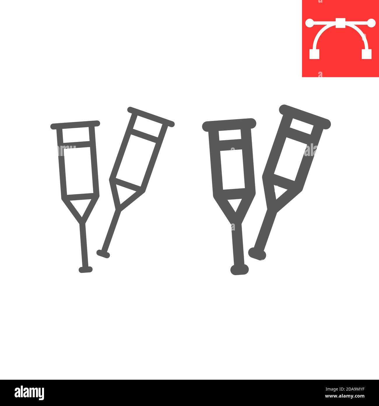 Crutches line and glyph icon, disability and equipment, crutch sign ...