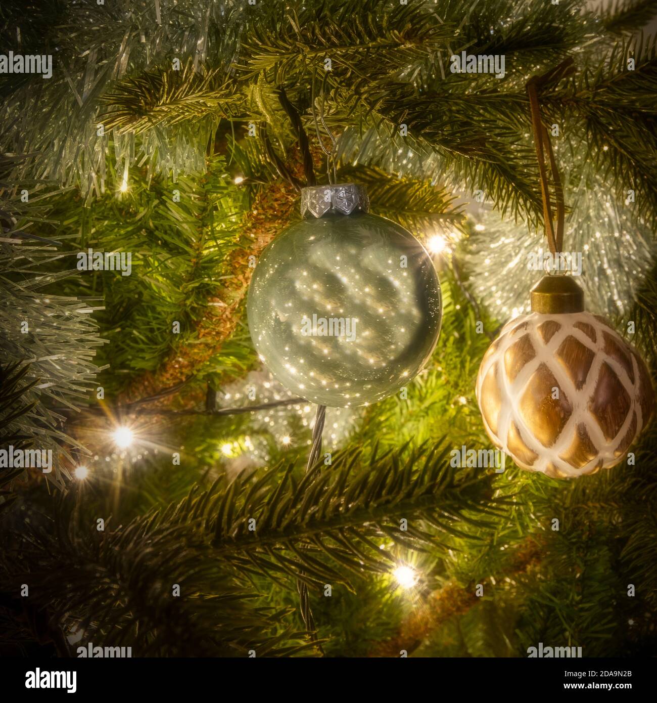 Nice detail picture of a part of a Christmas tree with Christmas