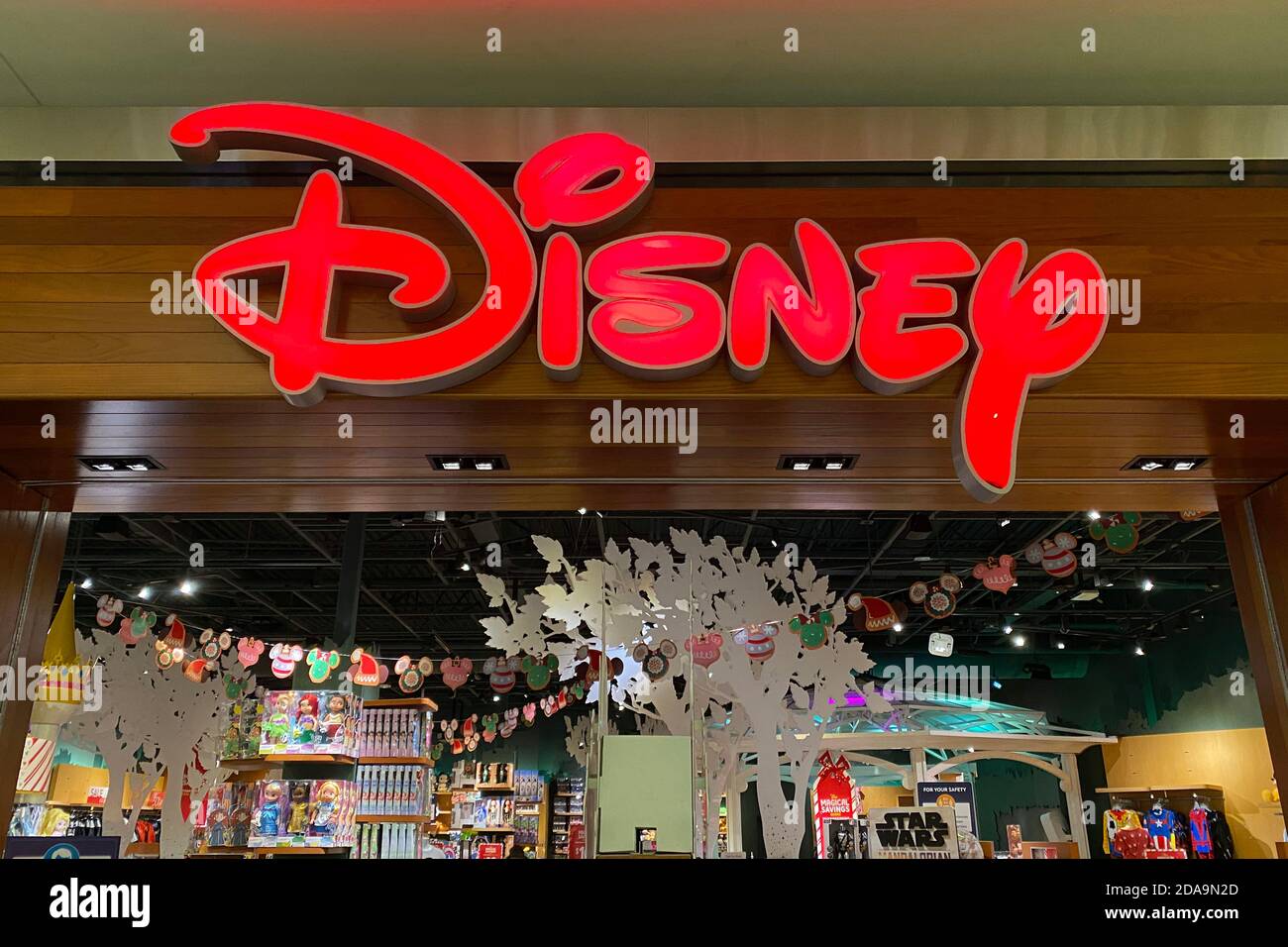 Montebello, United States. 09th Nov, 2020. The Disney store logo at The