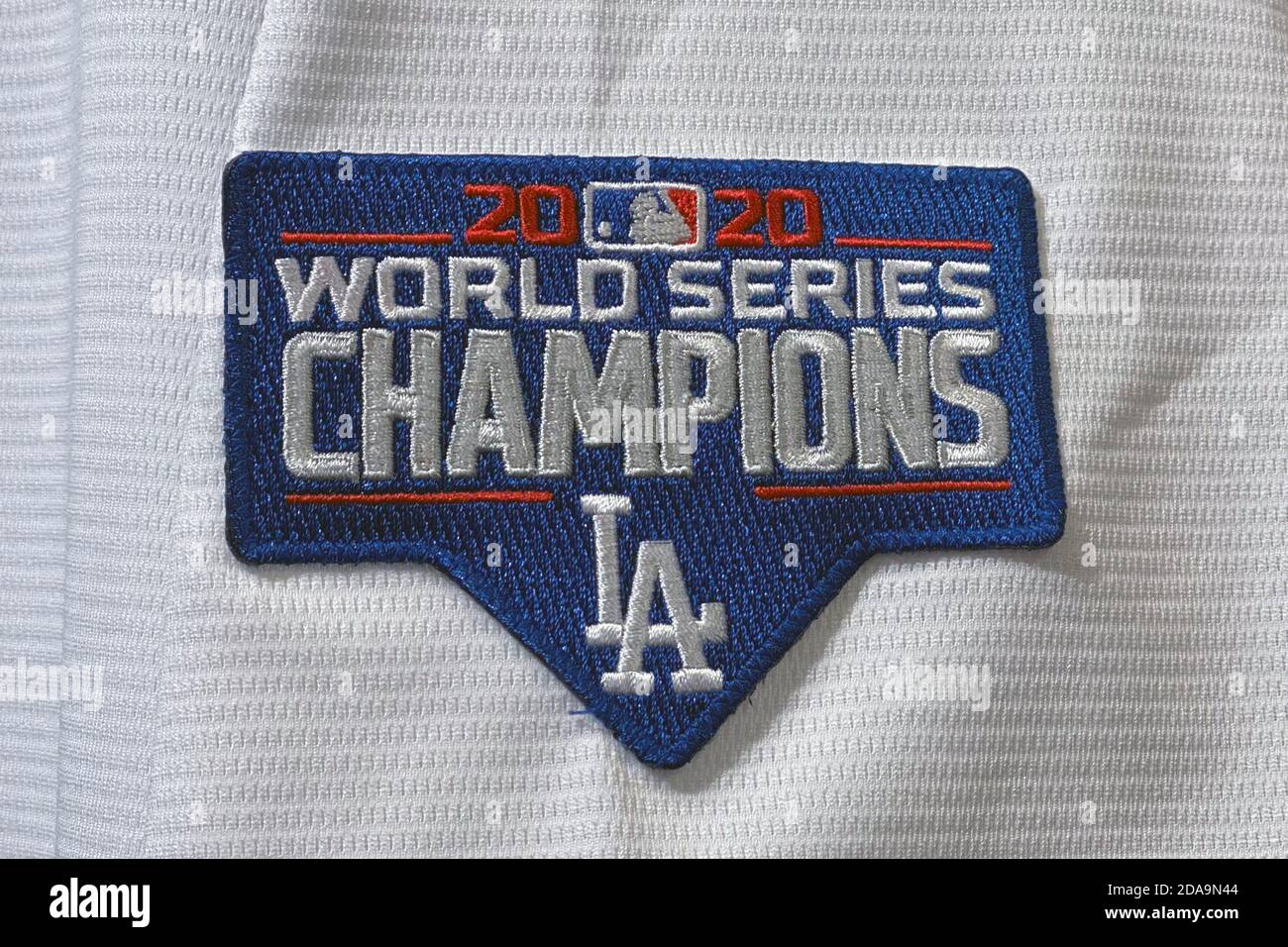 Montebello, United States. 09th Nov, 2020. Detailed view of Los Angeles  Dodgers 2020 World Series champion patch on a jersey is seen at the Pro  Image Sports store, Monday, Nov. 9, 2020