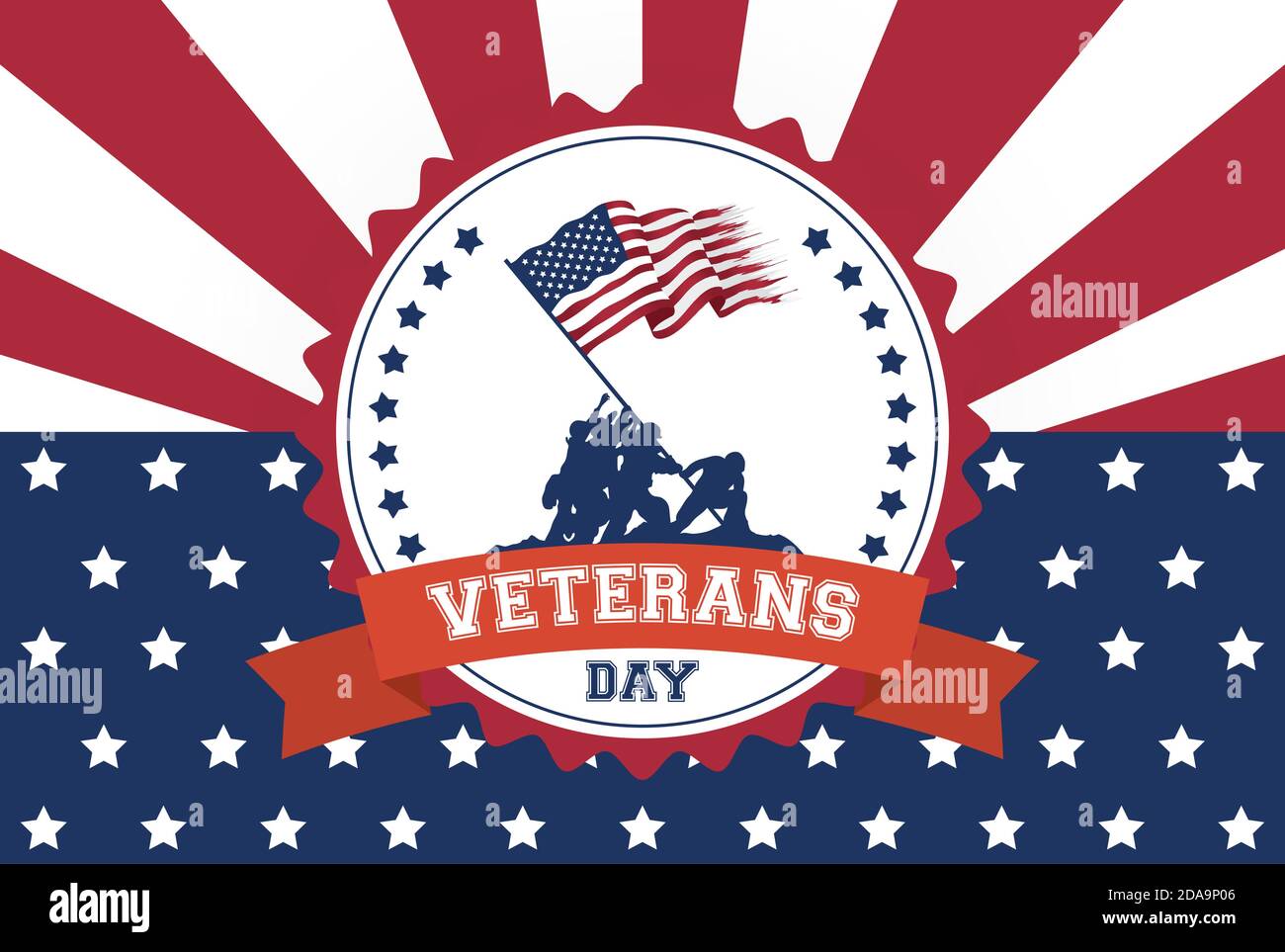 happy veterans day celebration card with soldiers lifting usa flag in ...