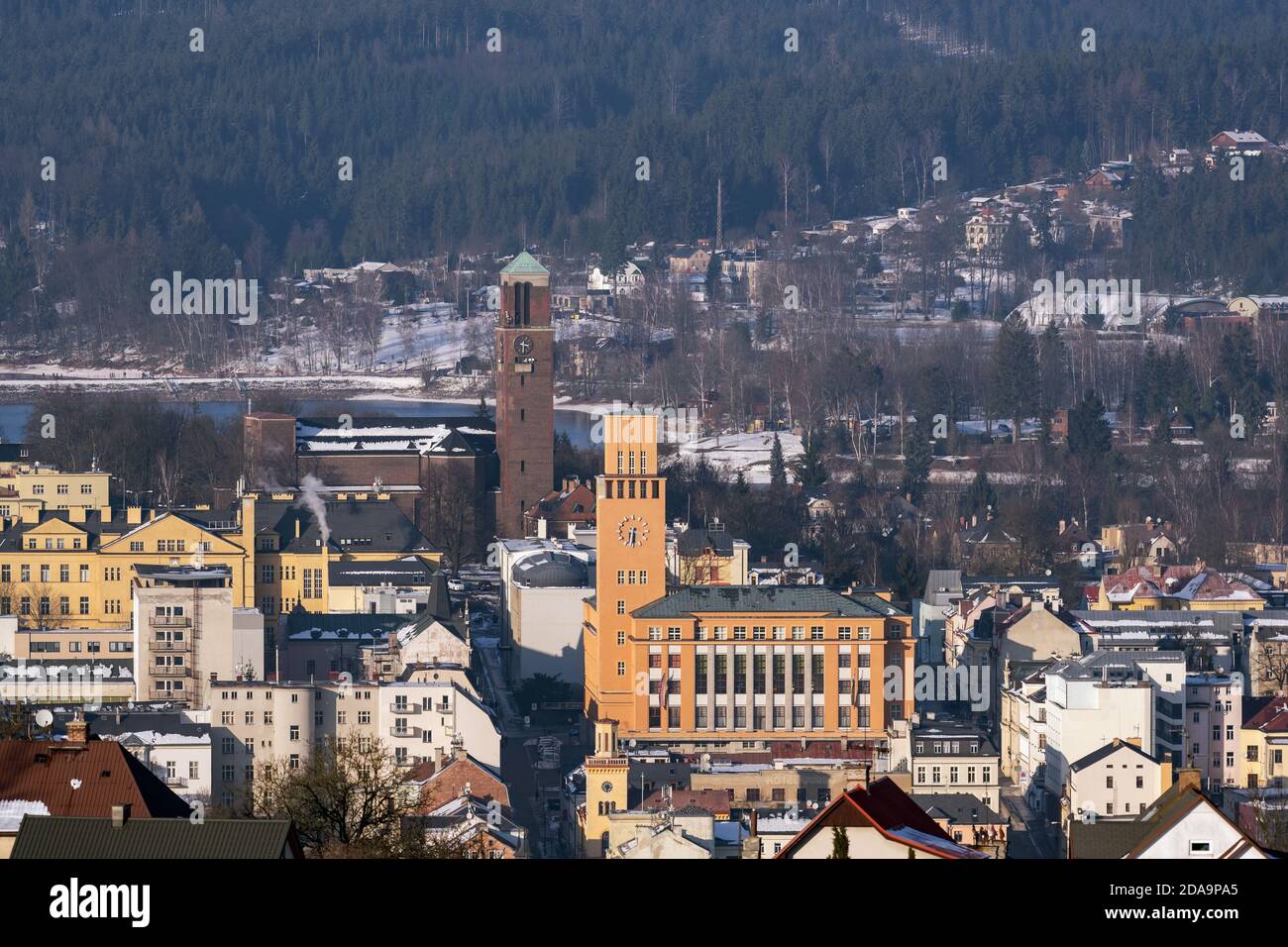 View of jablonec nad Nisou and the town hall Stock Photo