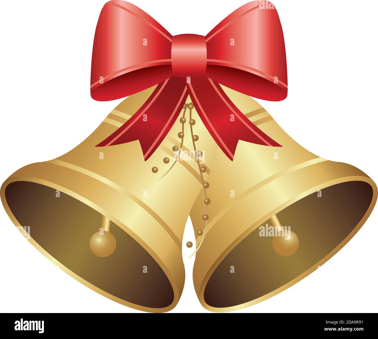 happy merry christmas golden bells and bow vector illustration design ...