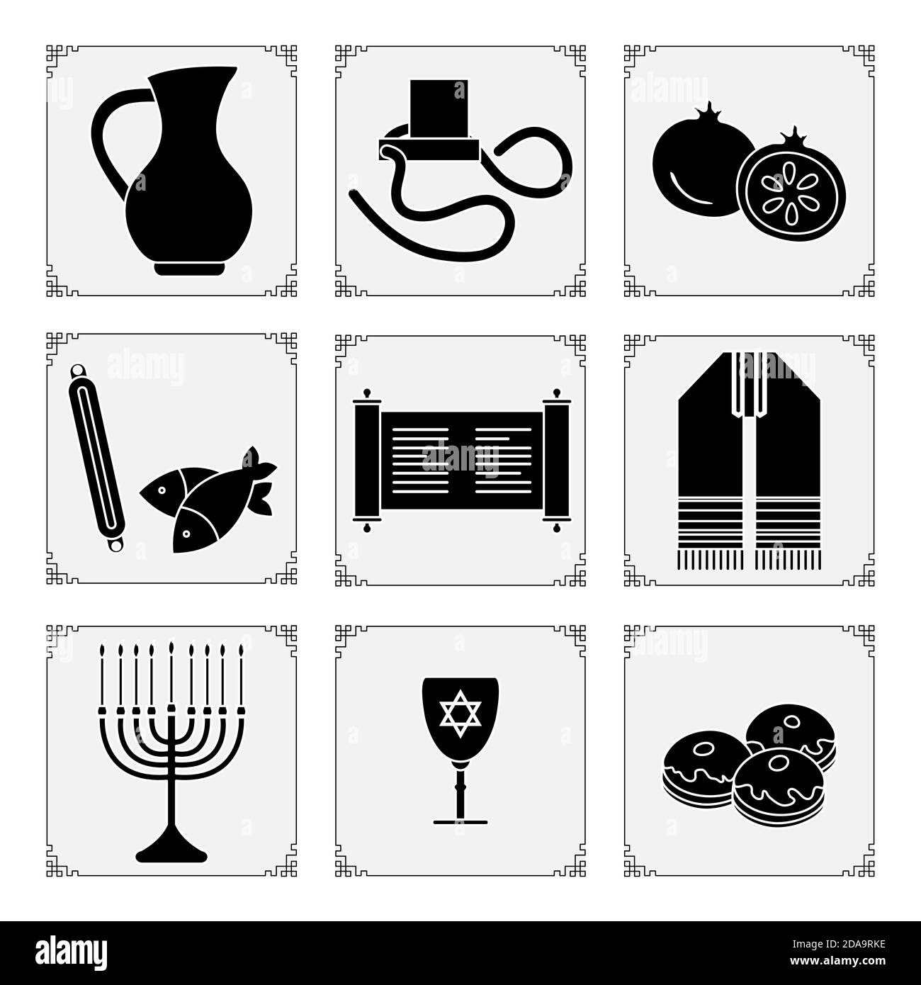 Vector illustration Jewish holiday Traditional symbols Menorah candles