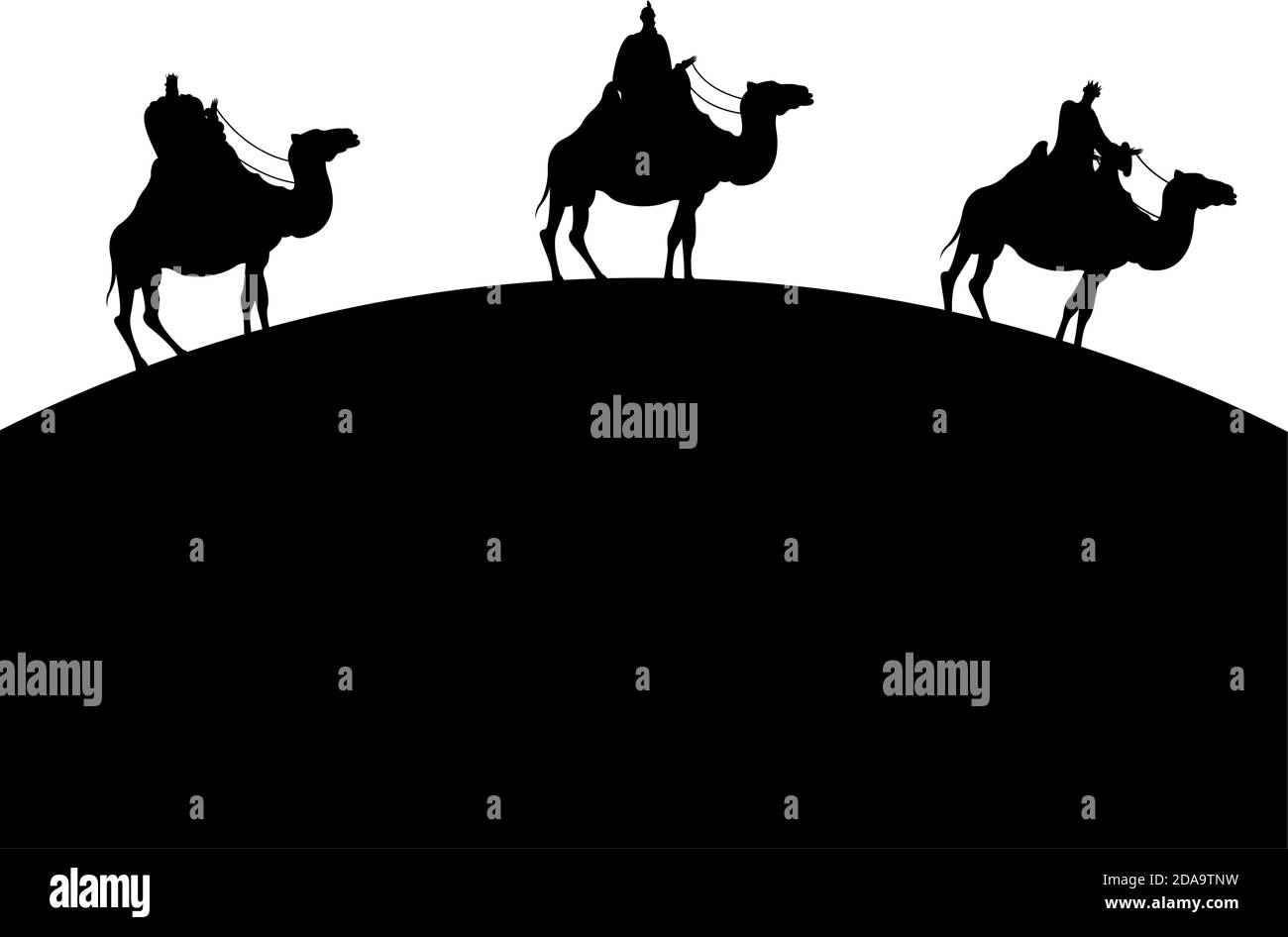 wise men group in camels mangers characters silhouette character vector illustration design Stock Vector